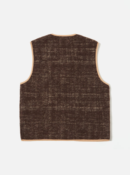 Universal Works- Zip Gilet Brown Marble Fleece