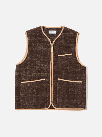 Universal Works- Zip Gilet Brown Marble Fleece