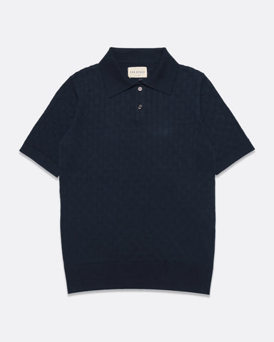 Far Afield- Jacobs Perforated Lace Polo in Navy Iris