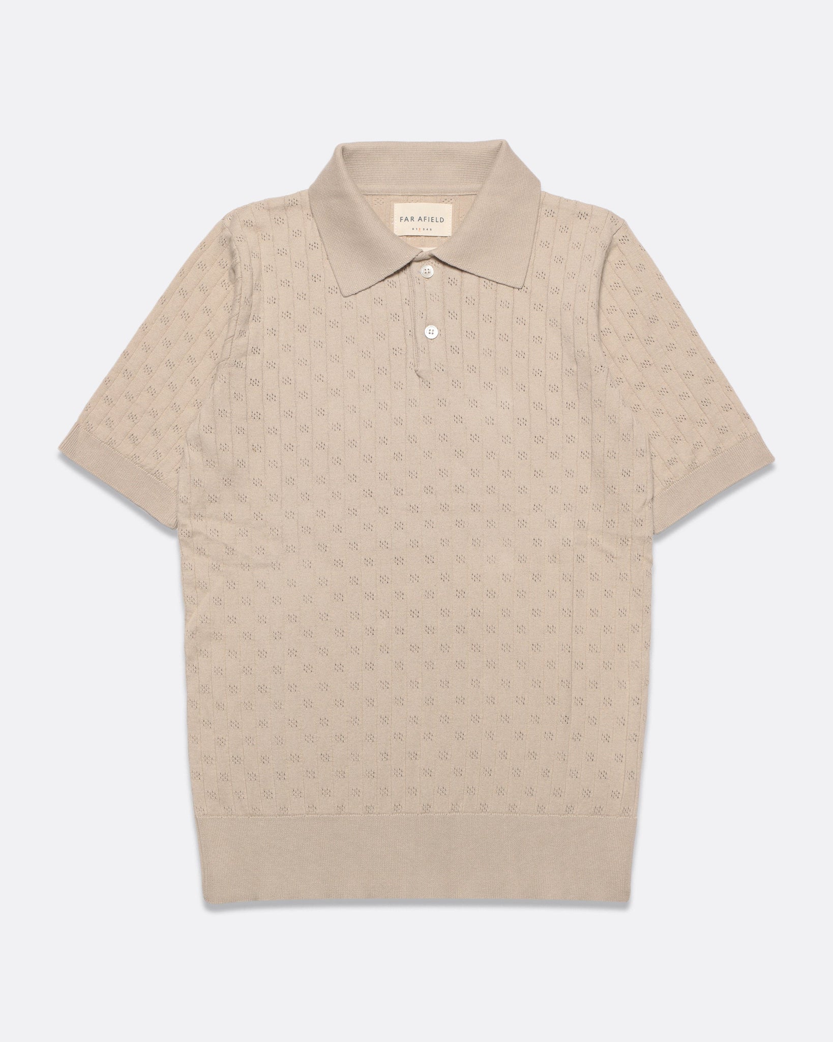 Far Afield- Jacobs Perforated Lace Polo in Peyote Sand