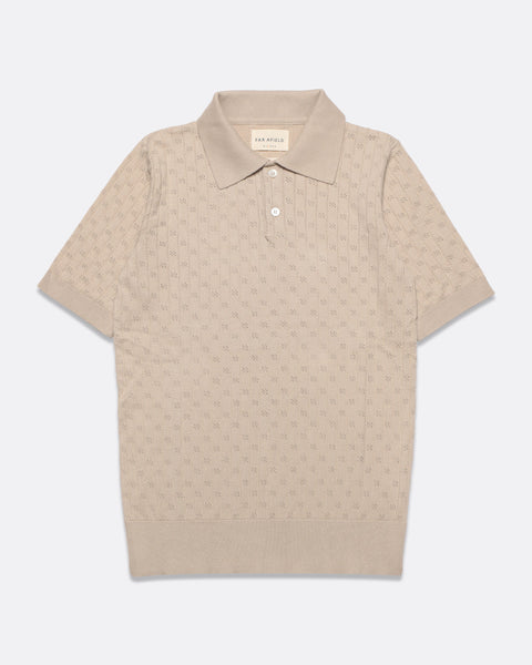 Far Afield- Jacobs Perforated Lace Polo in Peyote Sand