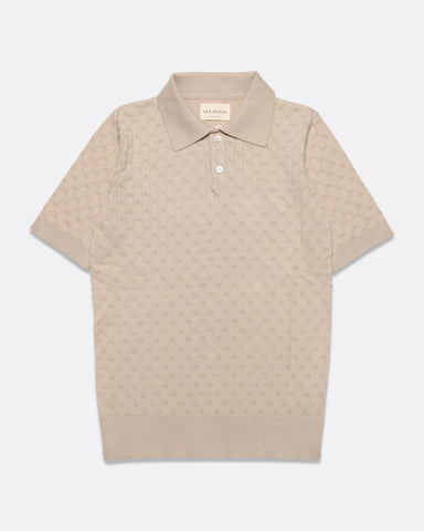 Far Afield- Jacobs Perforated Lace Polo in Peyote Sand