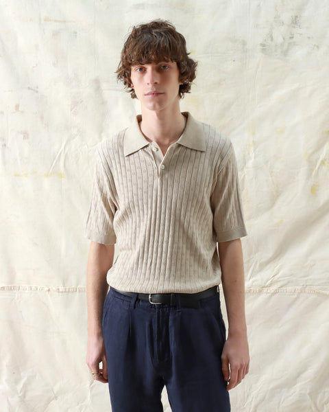 Far Afield- Jacobs Perforated Lace Polo in Peyote Sand