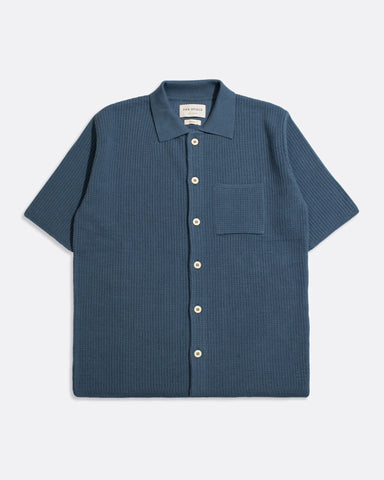 Far Afield- Heitor Knit Shirt in Aegean Blue