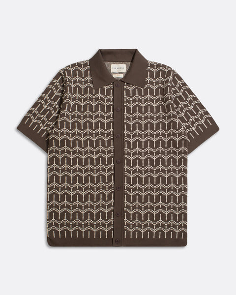 Far Afield- Zigger Cardigan in Palm Tree Dark Brown