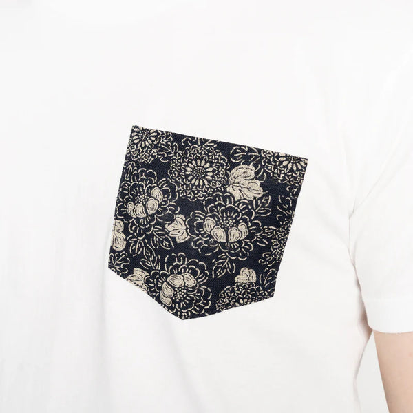 Naked & Famous- Pocket Tee Kimono Floral White