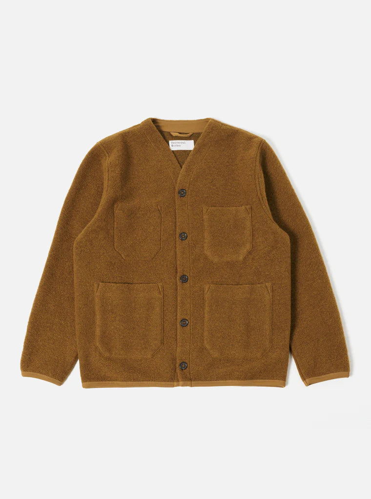 Universal Works- Cardigan In Mustard Wool Fleece