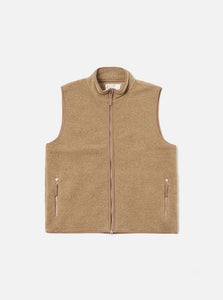 Universal Works- Climbing Gilet In Sand Teddy Fleece