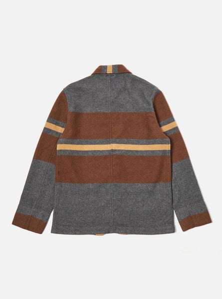 Universal Works- Merchant Jacket In Charcoal Stripe Blanket Wool Mix