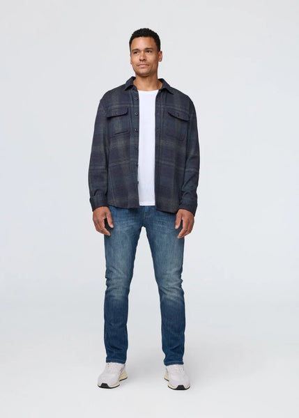 DUER- Performance Flannel Button Down: Heather Blue Plaid