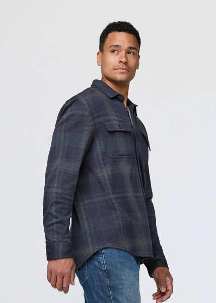 DUER- Performance Flannel Button Down: Heather Blue Plaid