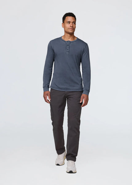 DUER- PurePima Vintage Henley: Washed Indigo