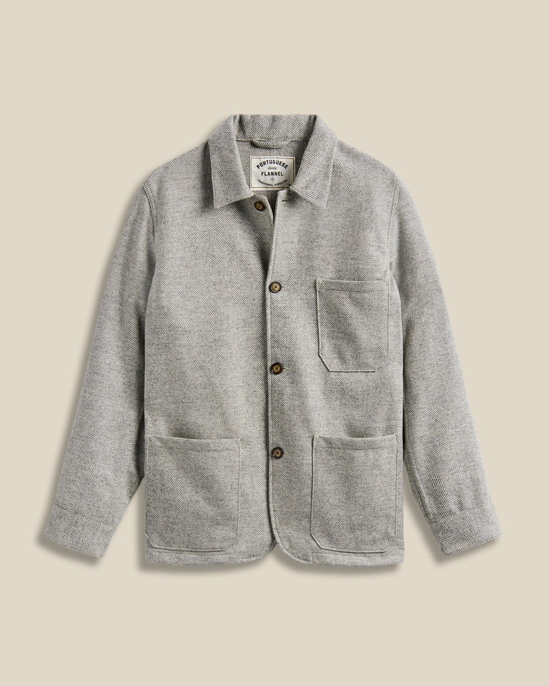 Portuguese Flannel- Labura: Herringbone Wool Light Grey