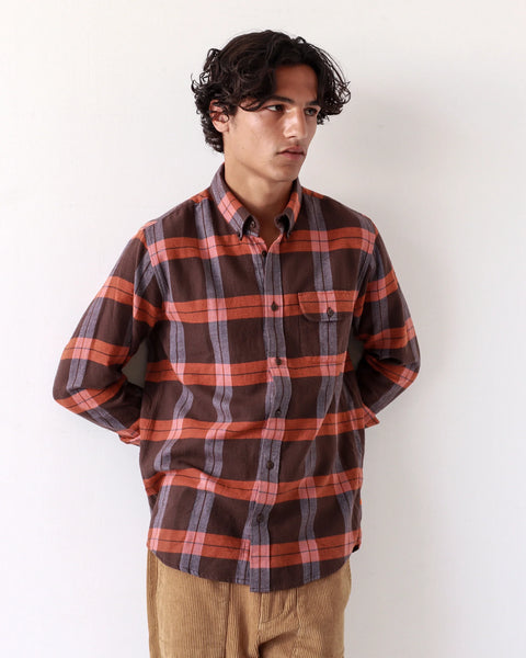 Far Afield- Larry Check Shirt: Slate Brown/Burnt Orange