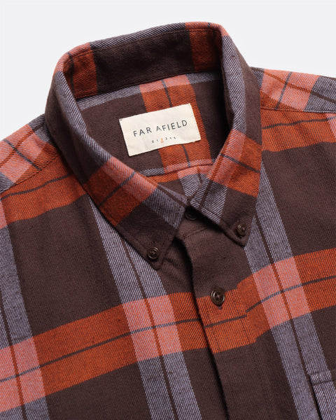 Far Afield- Larry Check Shirt: Slate Brown/Burnt Orange