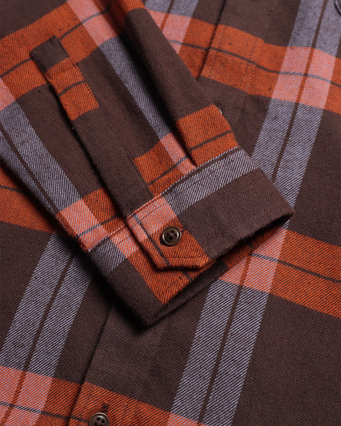 Far Afield- Larry Check Shirt: Slate Brown/Burnt Orange