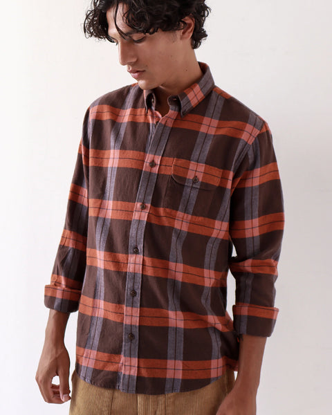 Far Afield- Larry Check Shirt: Slate Brown/Burnt Orange