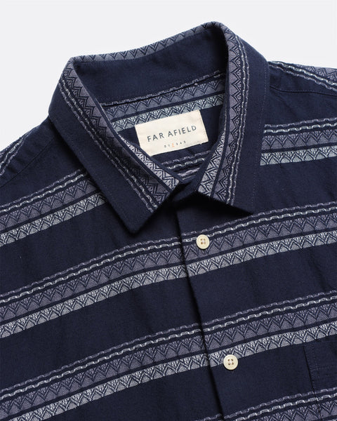 Far Afield- Classic Shirt: Peysa Stripe in Navy/Iris