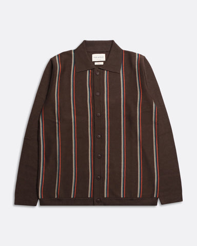 Far Afield- Zigger Cardigan: Slate Brown Kuki Stripe