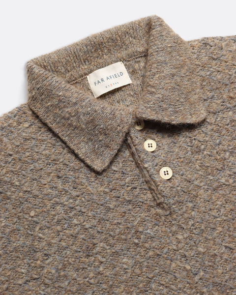 Far Afield- Kier Knitted Polo: Diamond Cable in Cornstalk