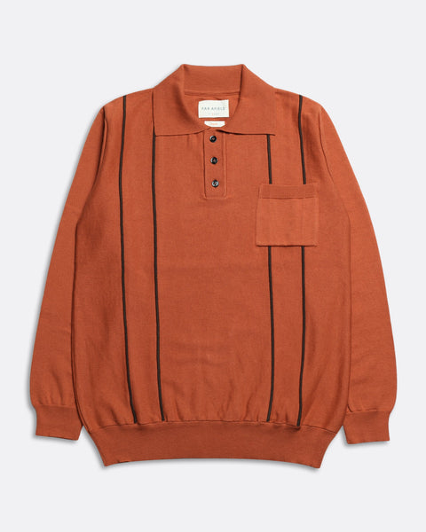 Far Afield- Alfaro Knitted Polo in Burnt Orange