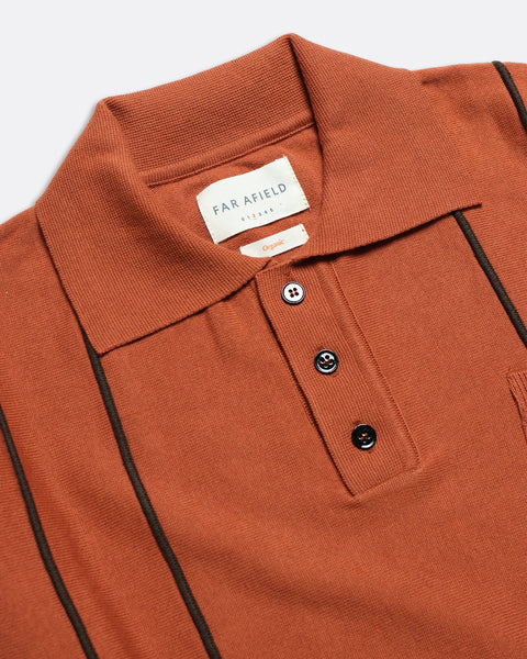 Far Afield- Alfaro Knitted Polo in Burnt Orange