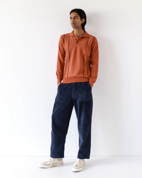 Far Afield- Alfaro Knitted Polo in Burnt Orange