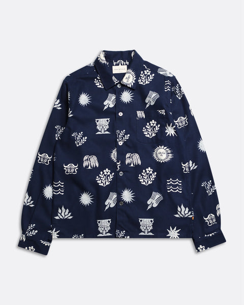 Far Afield- Busey Shirt: Folk Print in Navy