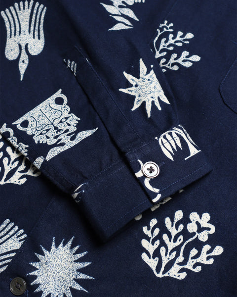 Far Afield- Busey Shirt: Folk Print in Navy