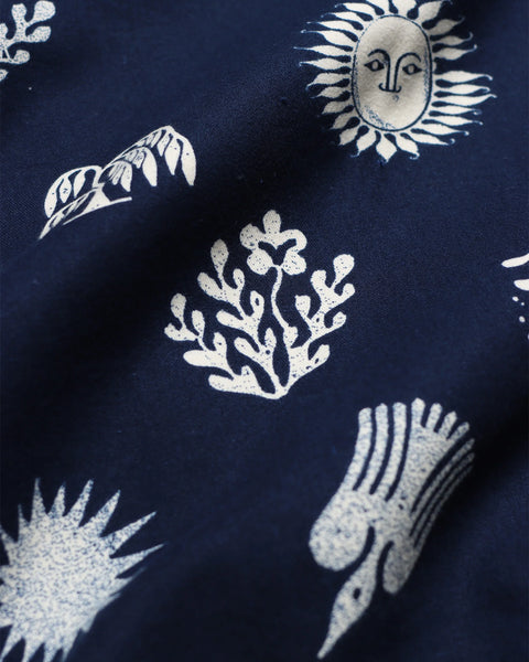 Far Afield- Busey Shirt: Folk Print in Navy