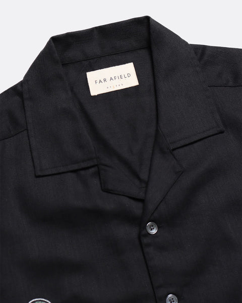 Far Afield- Embroidered Stachio Shirt in Black Bloom