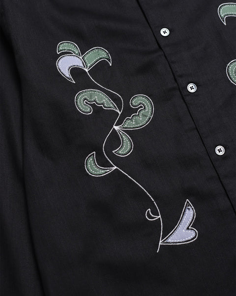 Far Afield- Embroidered Stachio Shirt in Black Bloom