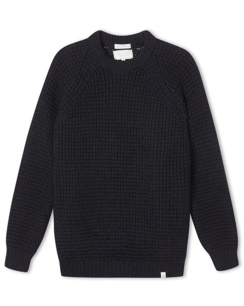 Peregrine- Waffle Crew Neck Jumper in Navy