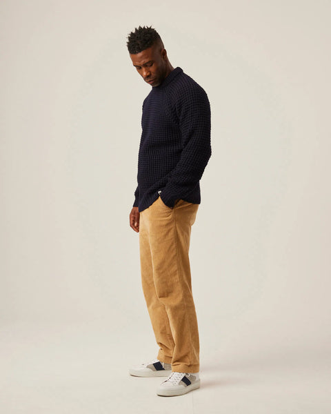 Peregrine- Waffle Crew Neck Jumper in Navy