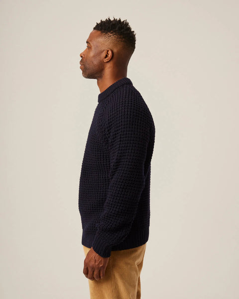 Peregrine- Waffle Crew Neck Jumper in Navy