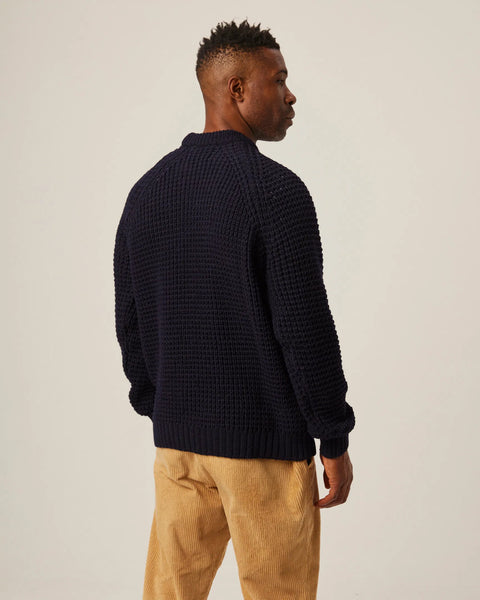 Peregrine- Waffle Crew Neck Jumper in Navy