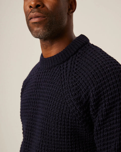 Peregrine- Waffle Crew Neck Jumper in Navy