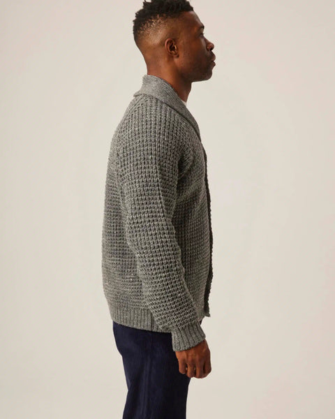 Peregrine- Waffle Shawl Cardigan in Steel