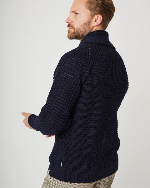 Peregrine- Waffle Shawl Cardigan in Navy