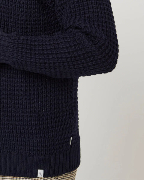 Peregrine- Waffle Shawl Cardigan in Navy