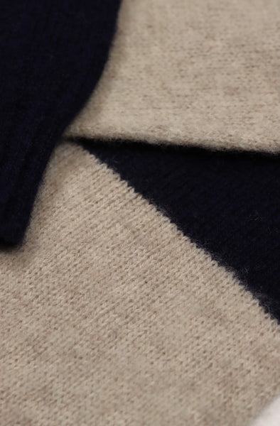 Harley of Scotland- Shaggy Wide-Stripe Crewneck Sweater in Navy and Putty