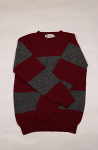 Harley of Scotland- Shaggy Wide-Stripe Sweater in Bordeaux and Oxford Grey