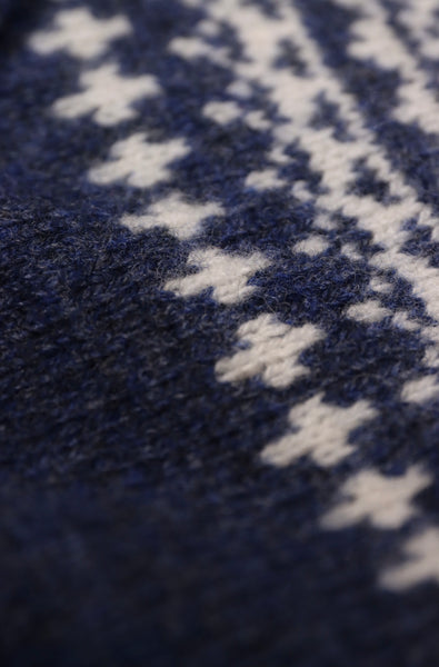 Harley of Scotland- Fairisle Sweater in Denim Blue and Winter White