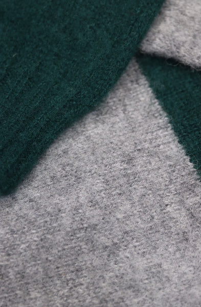 Harley of Scotland- Shaggy Wide-Stripe Crewneck Sweater in Forest Green and Medium Grey