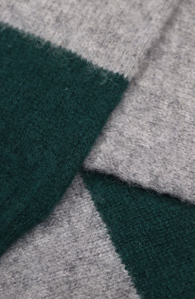 Harley of Scotland- Shaggy Wide-Stripe Crewneck Sweater in Forest Green and Medium Grey