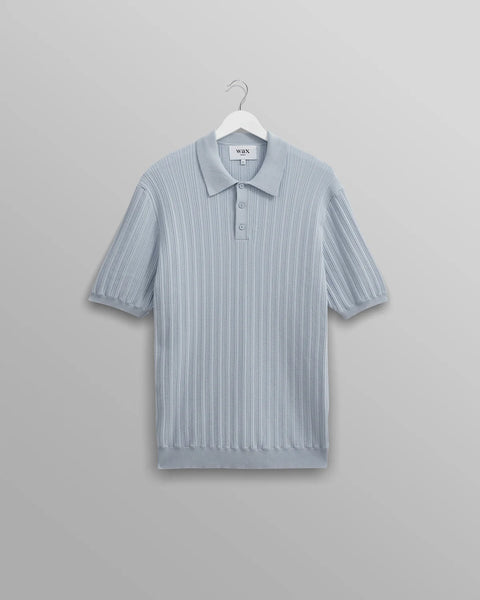 Wax London- Naples Polo Vertical Knit in Pale Blue