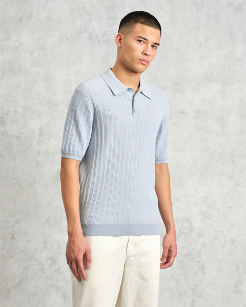 Wax London- Naples Polo Vertical Knit in Pale Blue