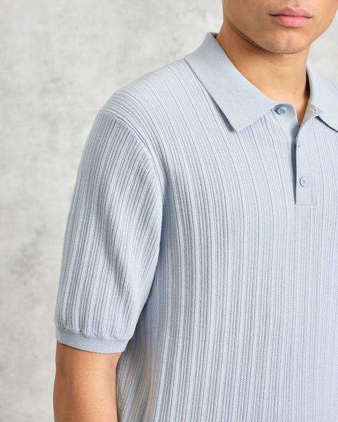 Wax London- Naples Polo Vertical Knit in Pale Blue