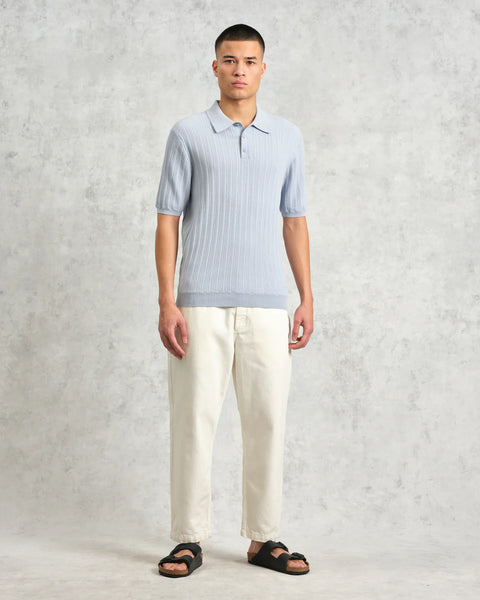 Wax London- Naples Polo Vertical Knit in Pale Blue