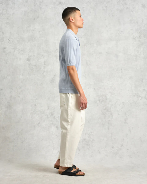 Wax London- Naples Polo Vertical Knit in Pale Blue